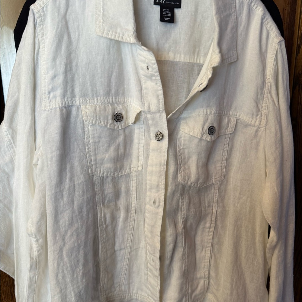 Jones New York Size 2X Jacket Linen Women's White